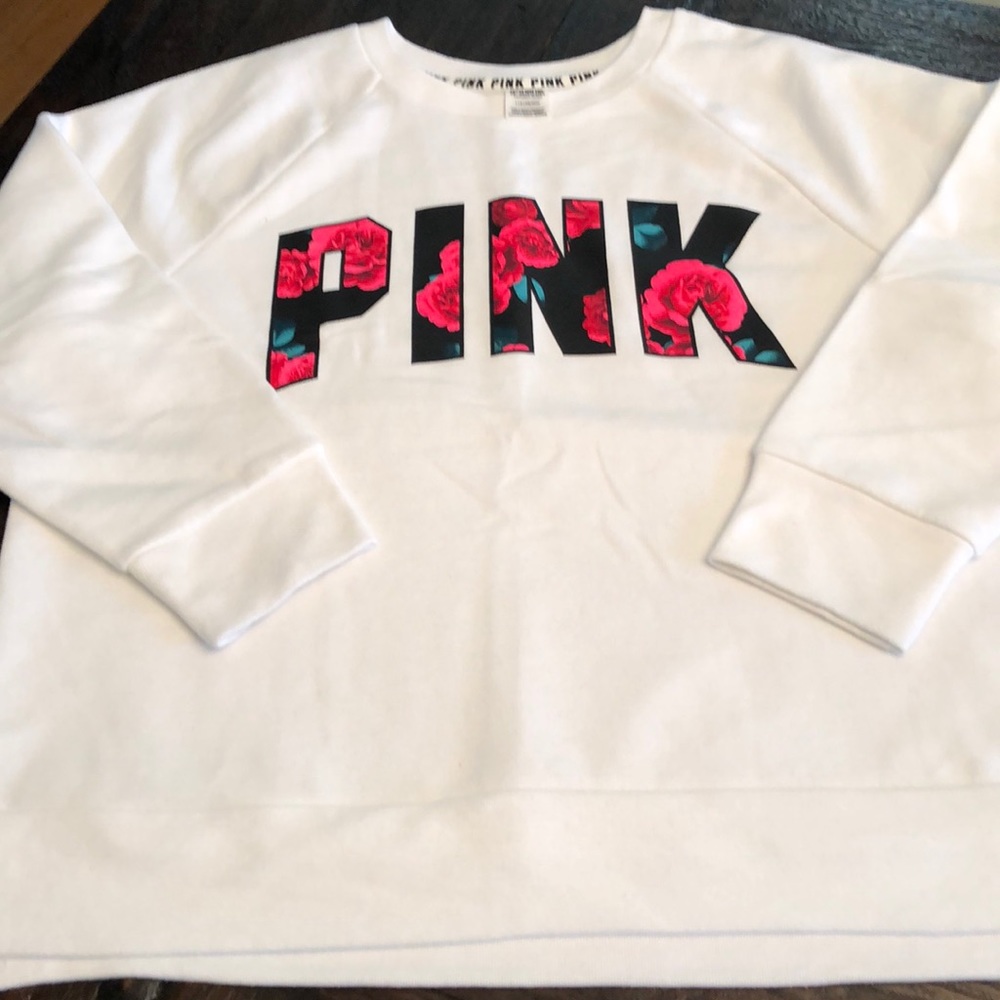 PINK VS white Floral Campus Fleece.